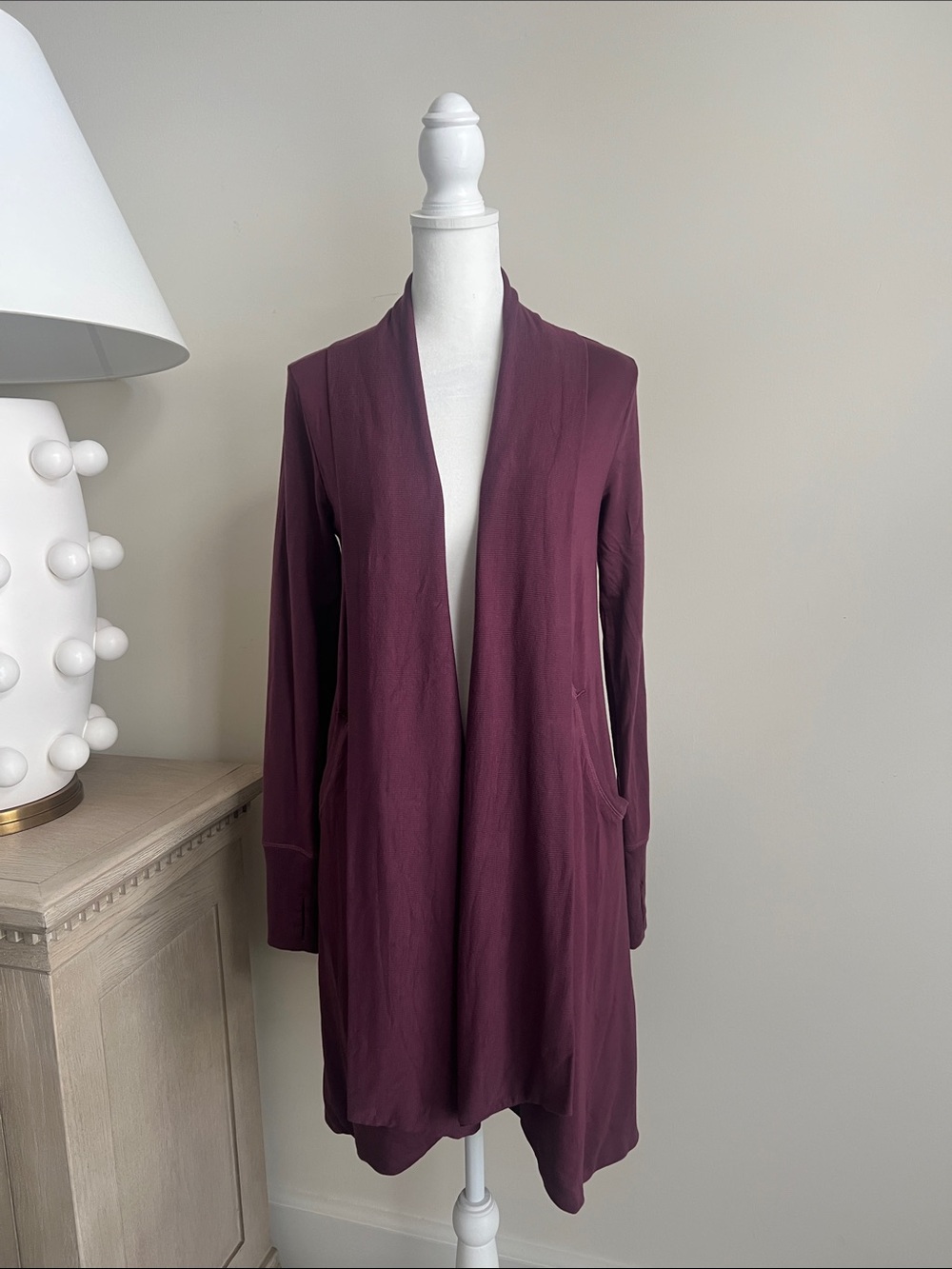 Athleta Womens Pranayama long wrap cardigan deep plum eggplant size XS